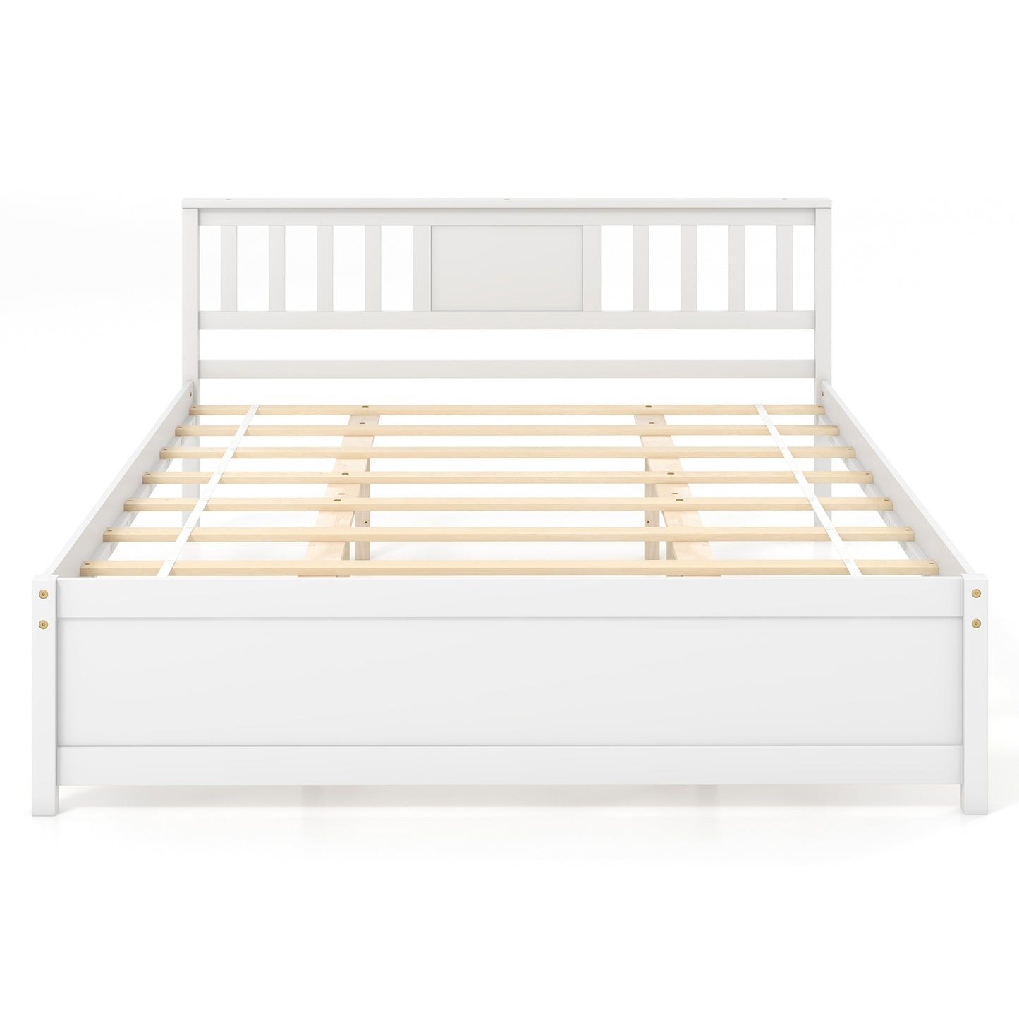 Wooden Platform Bed with Headboard and Wood Slat Support White-Queen Size, White Simple Bed Frame White - Queen at Gallery Canada