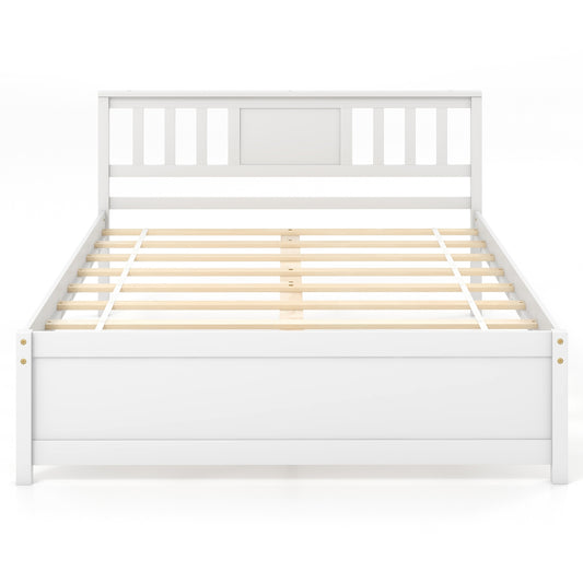 Wooden Platform Bed with Headboard and Wood Slat Support White-Full Size, White Simple Bed Frame White - Full Size at Gallery Canada