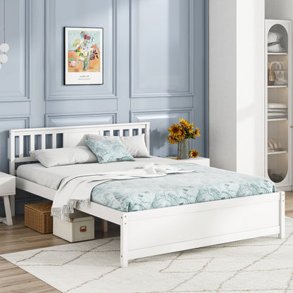 Wooden Platform Bed with Headboard and Wood Slat Support White-Queen Size, White Simple Bed Frame at Gallery Canada