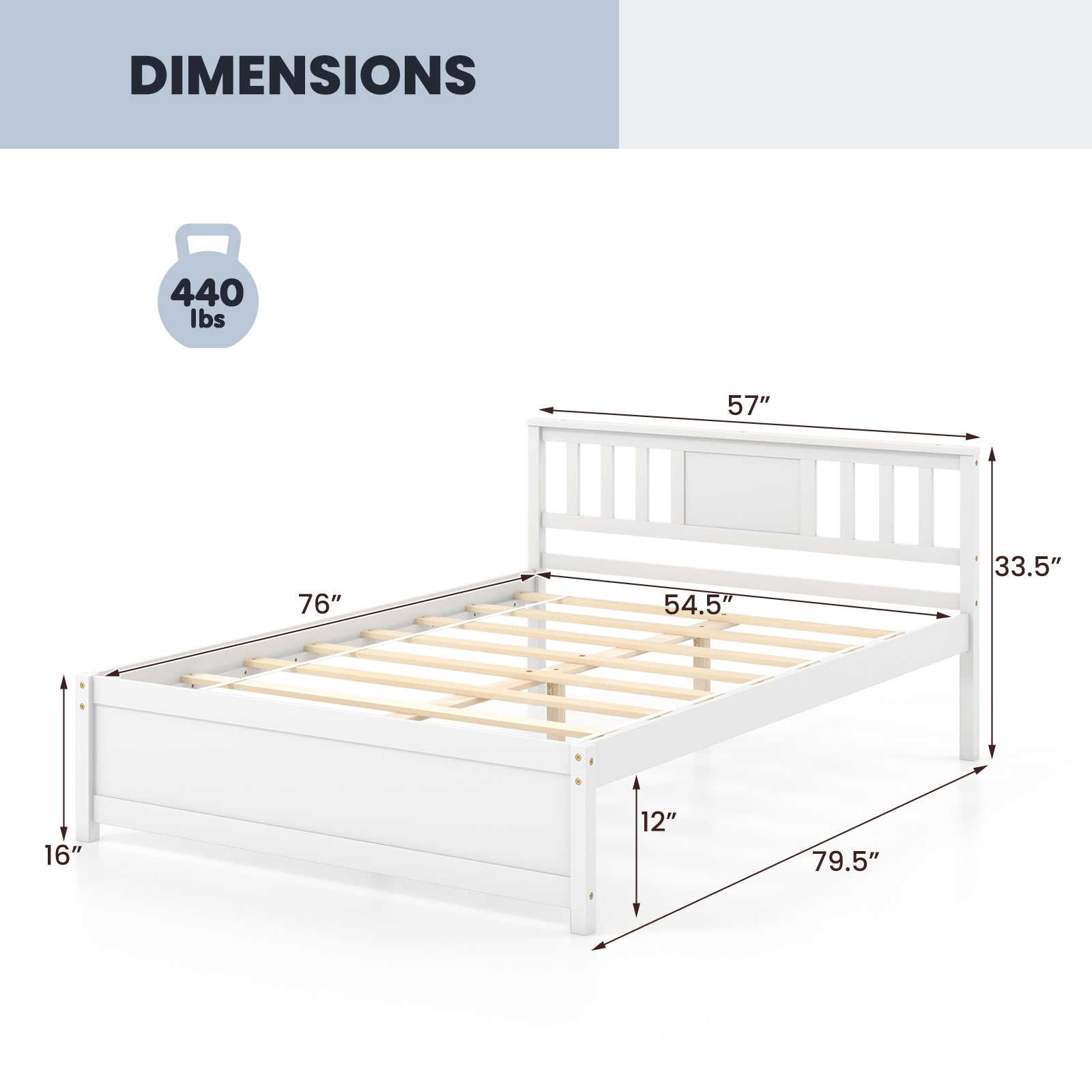 Wooden Platform Bed with Headboard and Wood Slat Support White-Full Size, White Simple Bed Frame at Gallery Canada