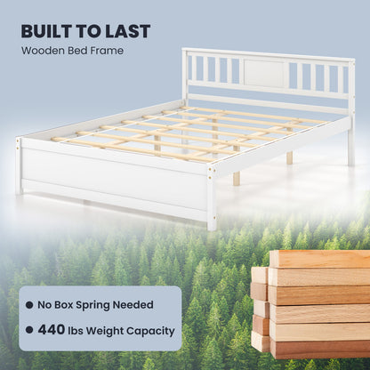 Wooden Platform Bed with Headboard and Wood Slat Support White-Queen Size, White Simple Bed Frame at Gallery Canada