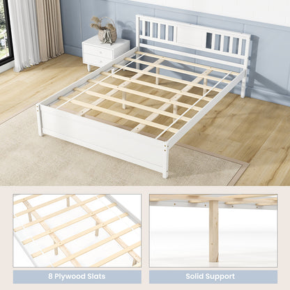 Wooden Platform Bed with Headboard and Wood Slat Support White-Queen Size, White Simple Bed Frame at Gallery Canada