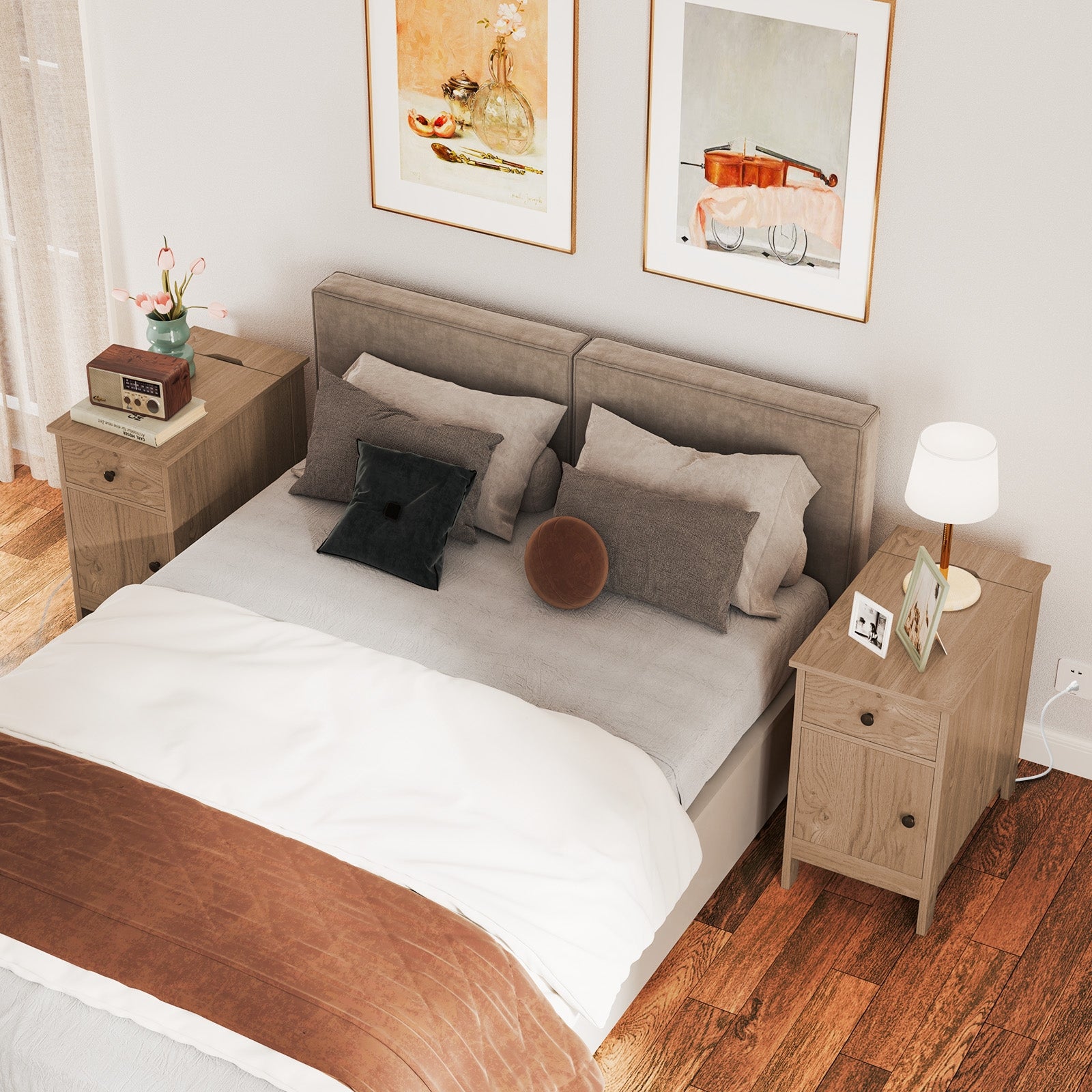 Flip Top End Table with Charging Station USB Ports Outlets and Drawer, Natural Nightstands at Gallery Canada