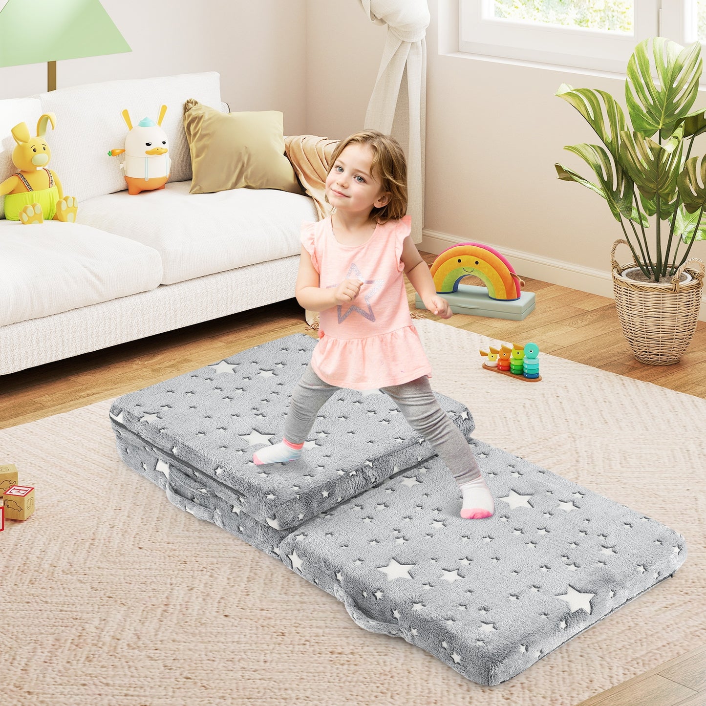 Foldable Floor Mattress for Kids with Washable Flannel Cover, Dark Gray Mattresses Dark Gray at Gallery Canada