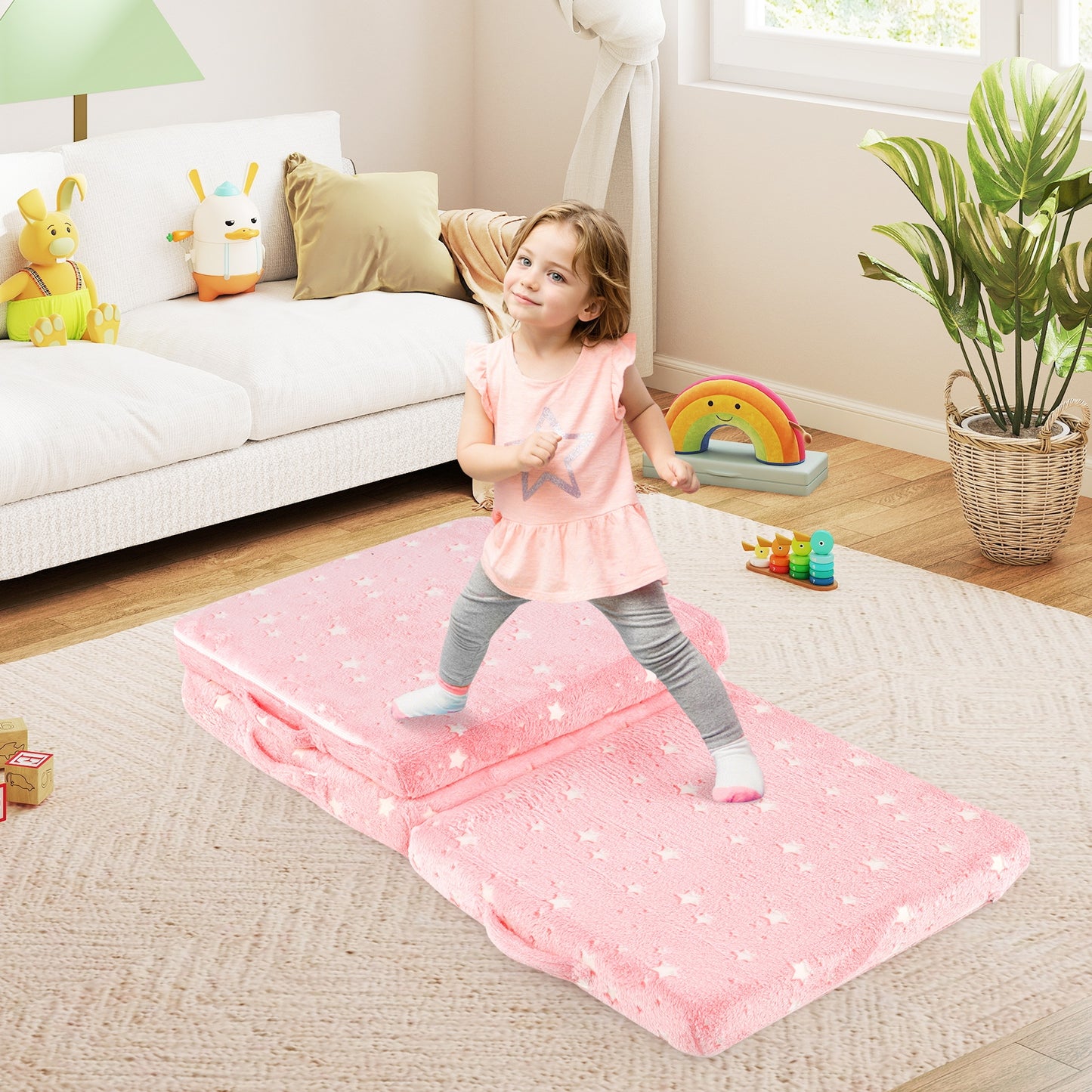 Foldable Floor Mattress for Kids with Washable Flannel Cover, Pink Mattresses at Gallery Canada