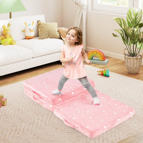 Foldable Floor Mattress for Kids with Washable Flannel Cover, Pink