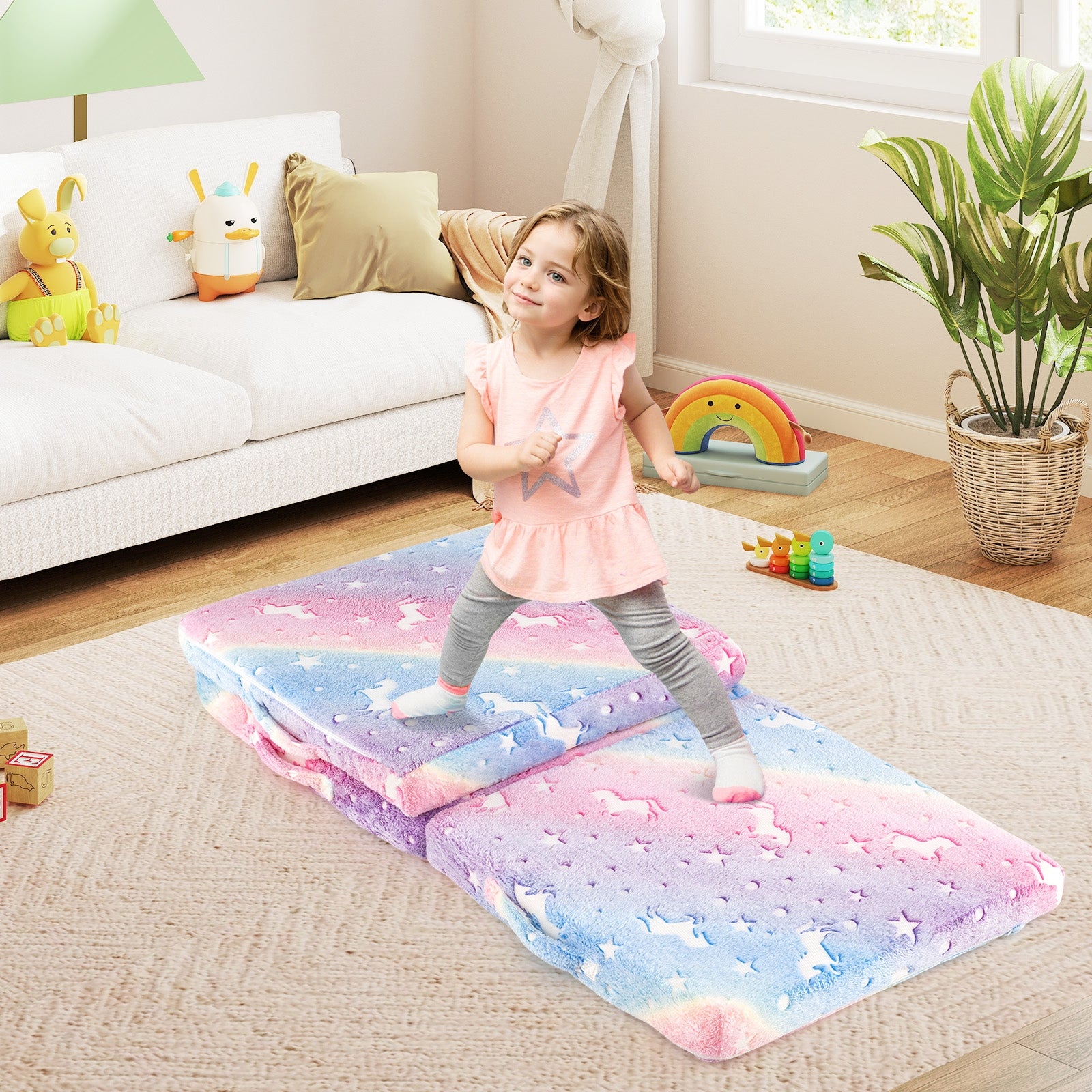 Foldable Floor Mattress for Kids with Washable Flannel Cover, Multicolor Mattresses at Gallery Canada