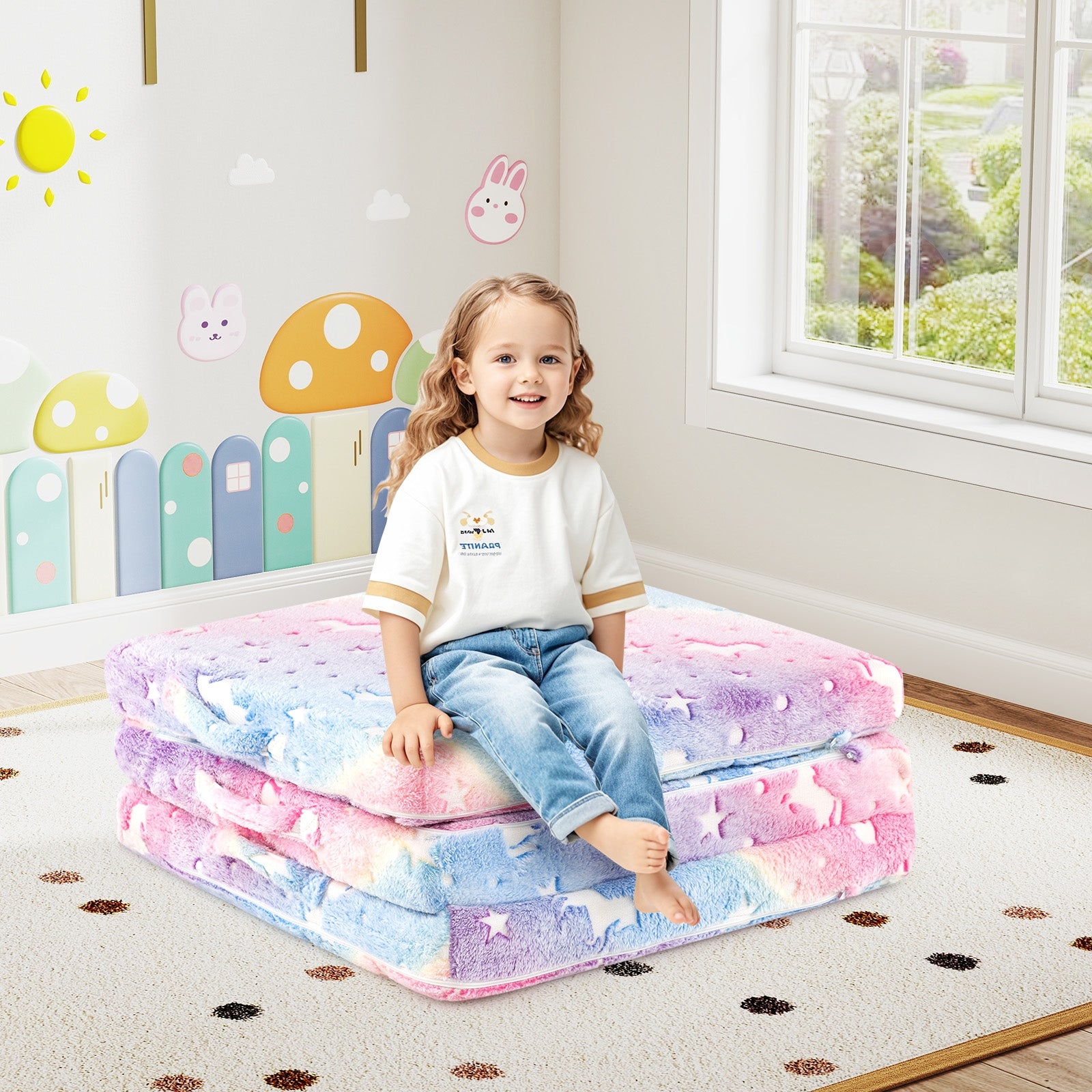 Foldable Floor Mattress for Kids with Washable Flannel Cover, Multicolor Mattresses at Gallery Canada