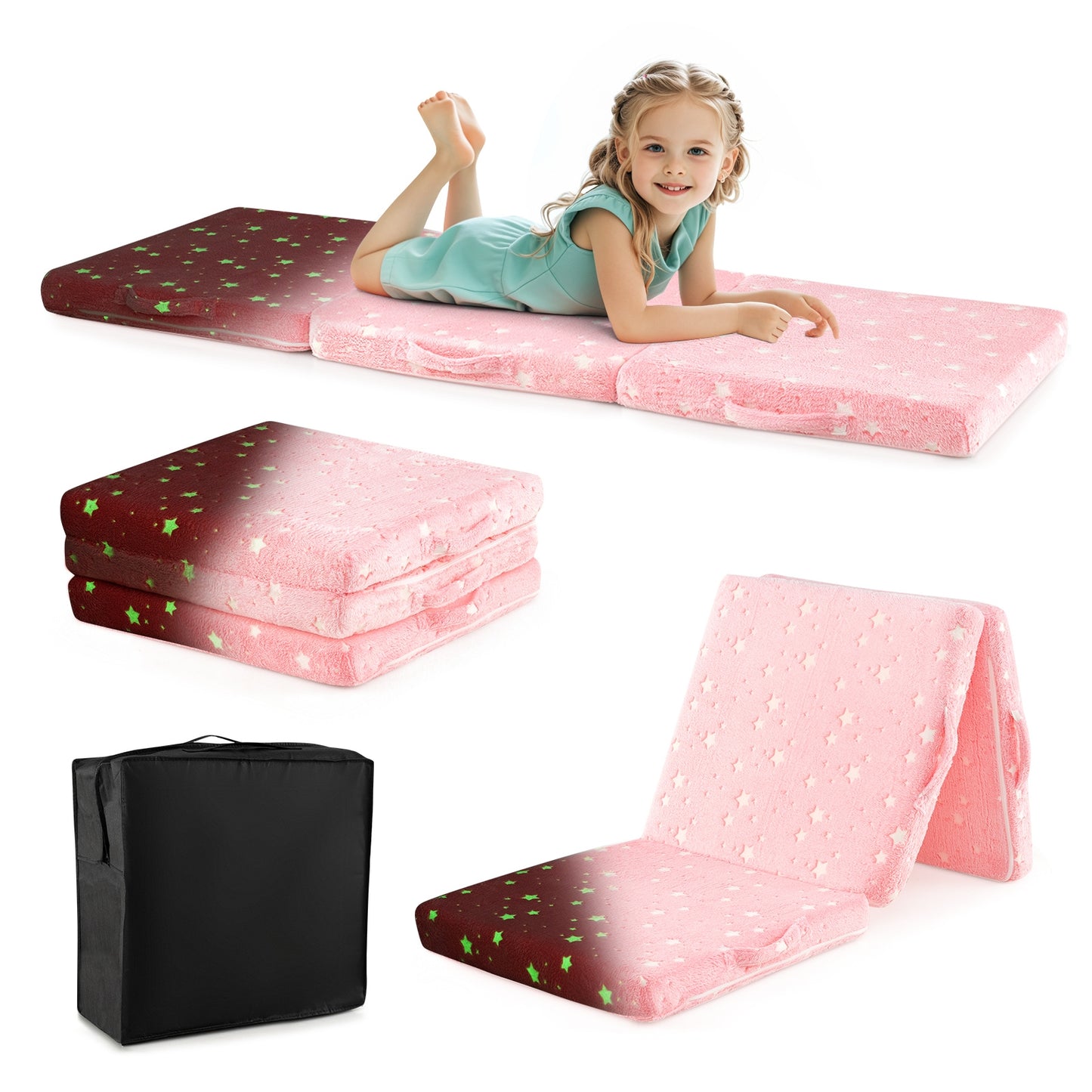 Foldable Floor Mattress for Kids with Washable Flannel Cover, Pink Mattresses Pink at Gallery Canada