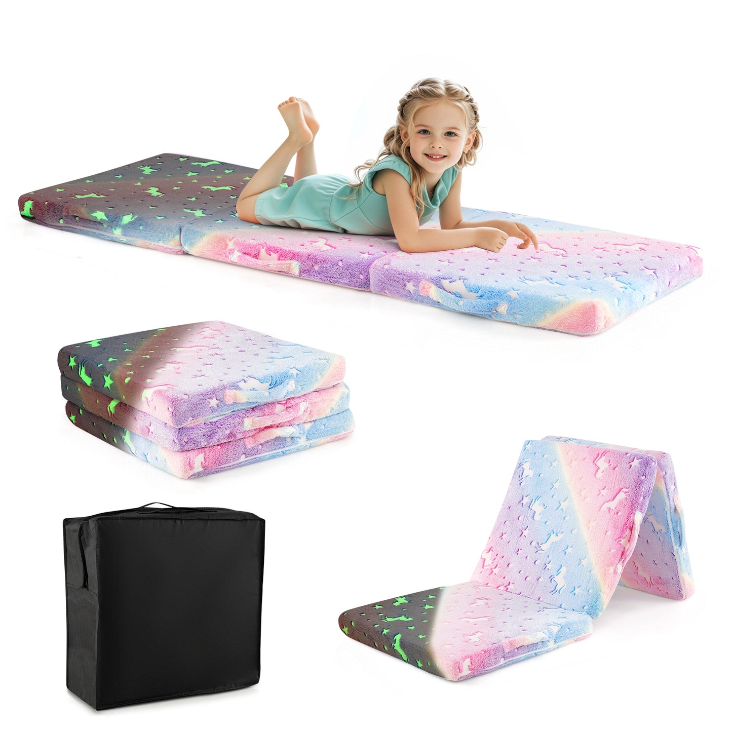 Foldable Floor Mattress for Kids with Washable Flannel Cover, Multicolor Mattresses Multicolor at Gallery Canada