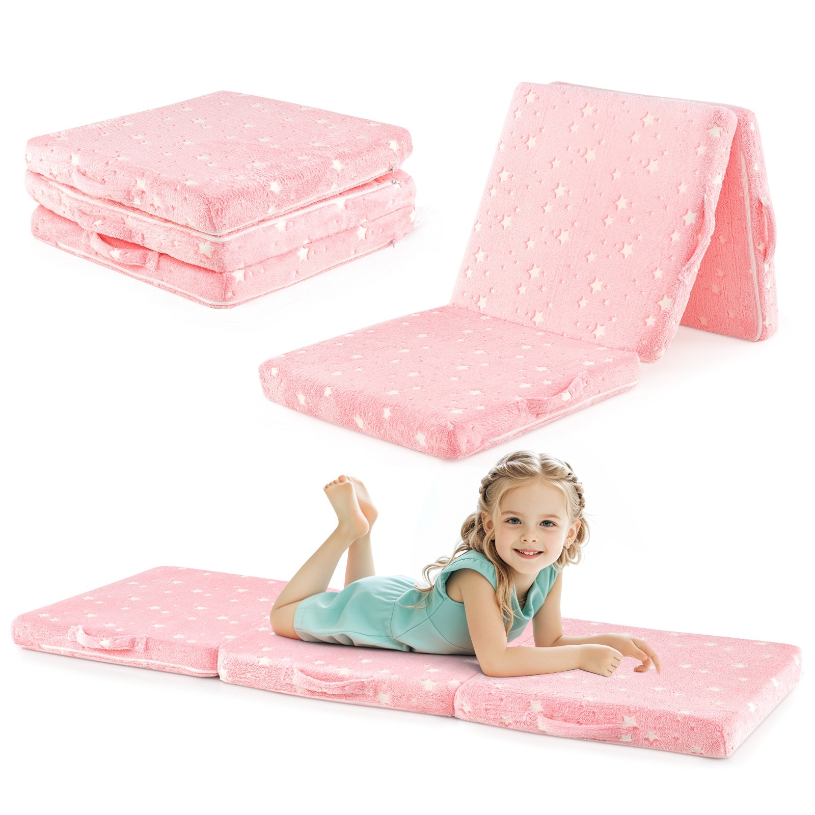 Foldable Floor Mattress for Kids with Washable Flannel Cover, Pink Mattresses at Gallery Canada