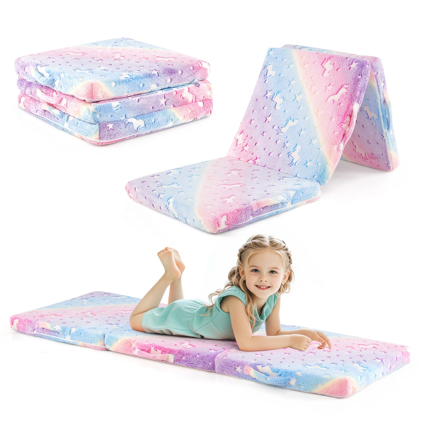 Foldable Floor Mattress for Kids with Washable Flannel Cover, Multicolor Mattresses at Gallery Canada