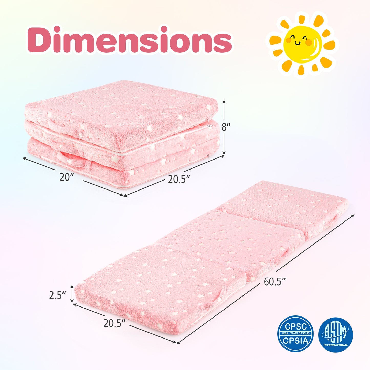 Foldable Floor Mattress for Kids with Washable Flannel Cover, Pink Mattresses at Gallery Canada