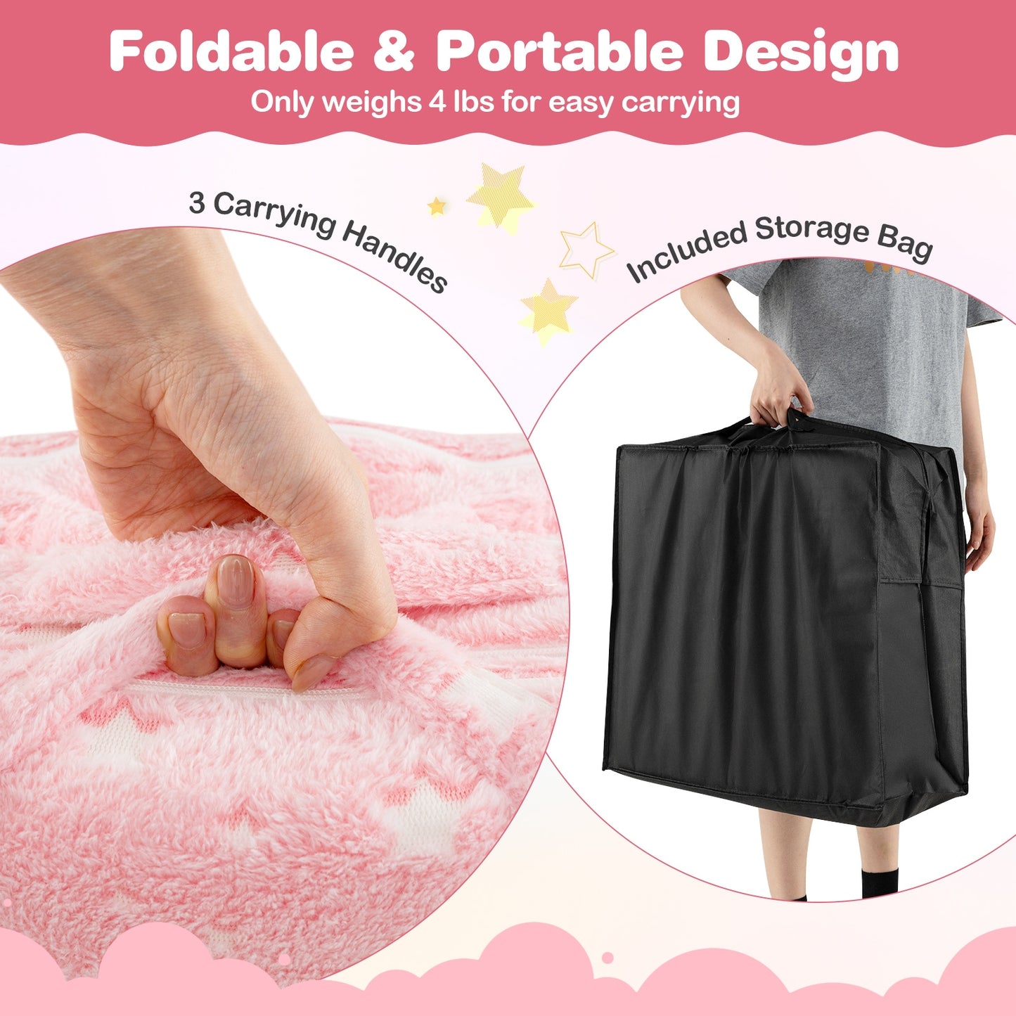 Foldable Floor Mattress for Kids with Washable Flannel Cover, Pink Mattresses at Gallery Canada