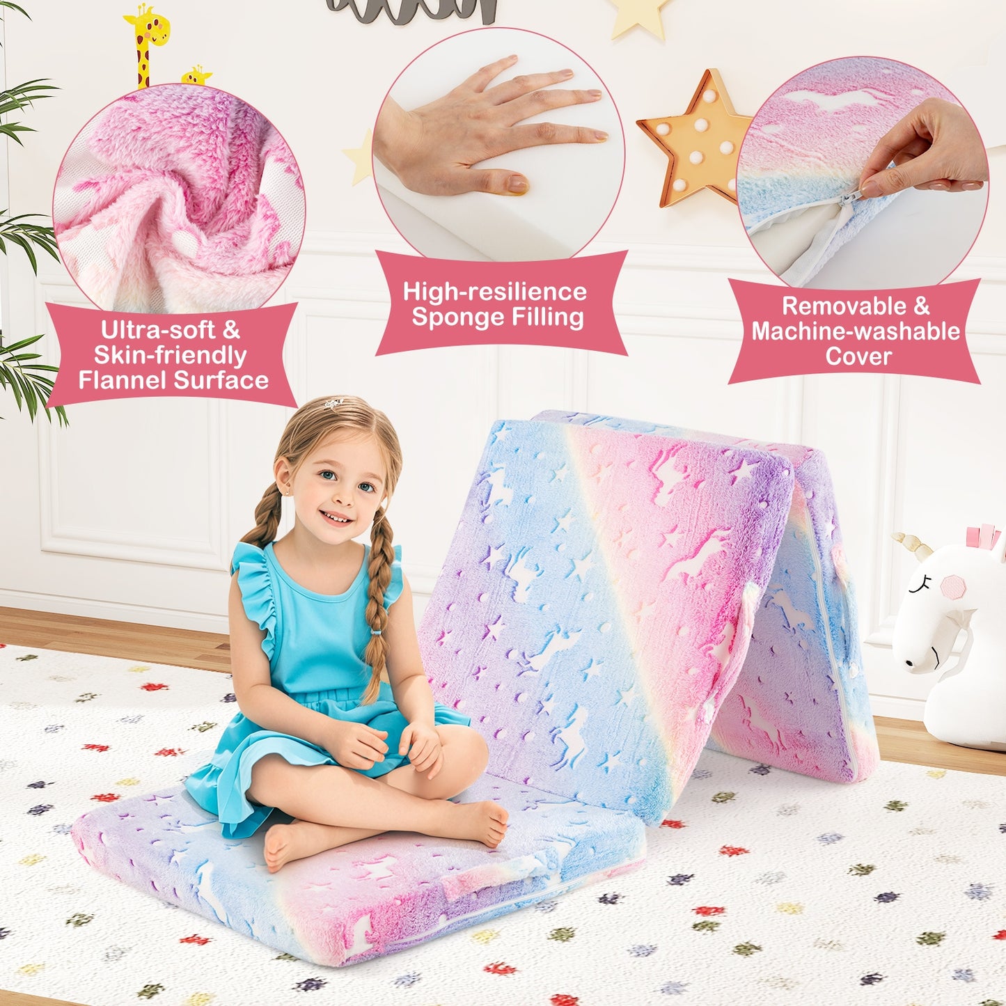 Foldable Floor Mattress for Kids with Washable Flannel Cover, Multicolor Mattresses at Gallery Canada