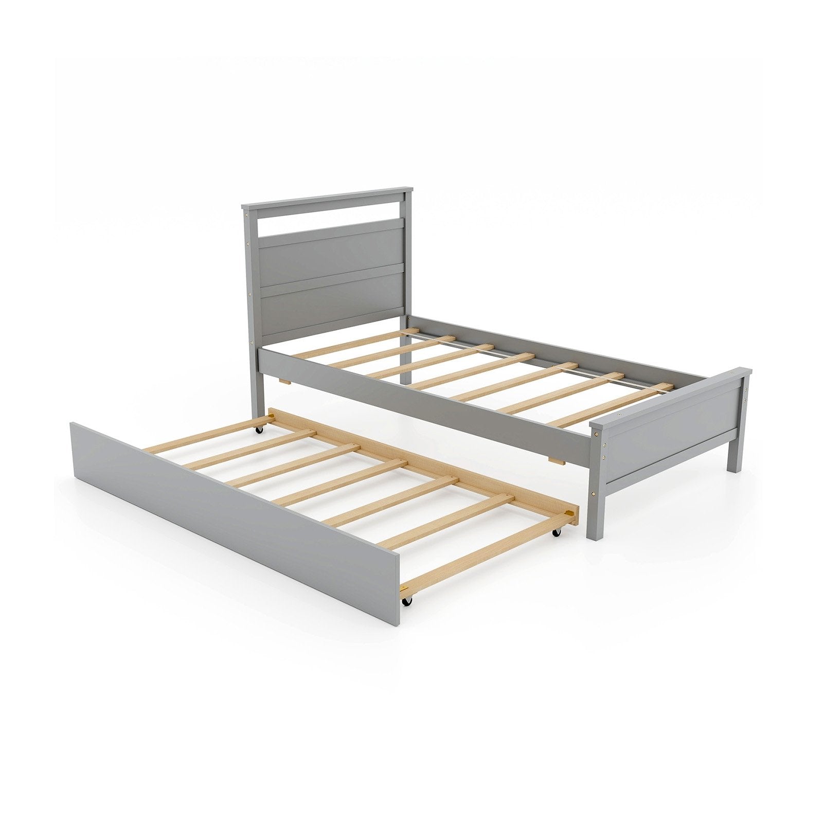 Twin Size Wooden Bed Frame with Trundle for Teens and Adults, Gray Trundle Bed Frame Gray  at Gallery Canada