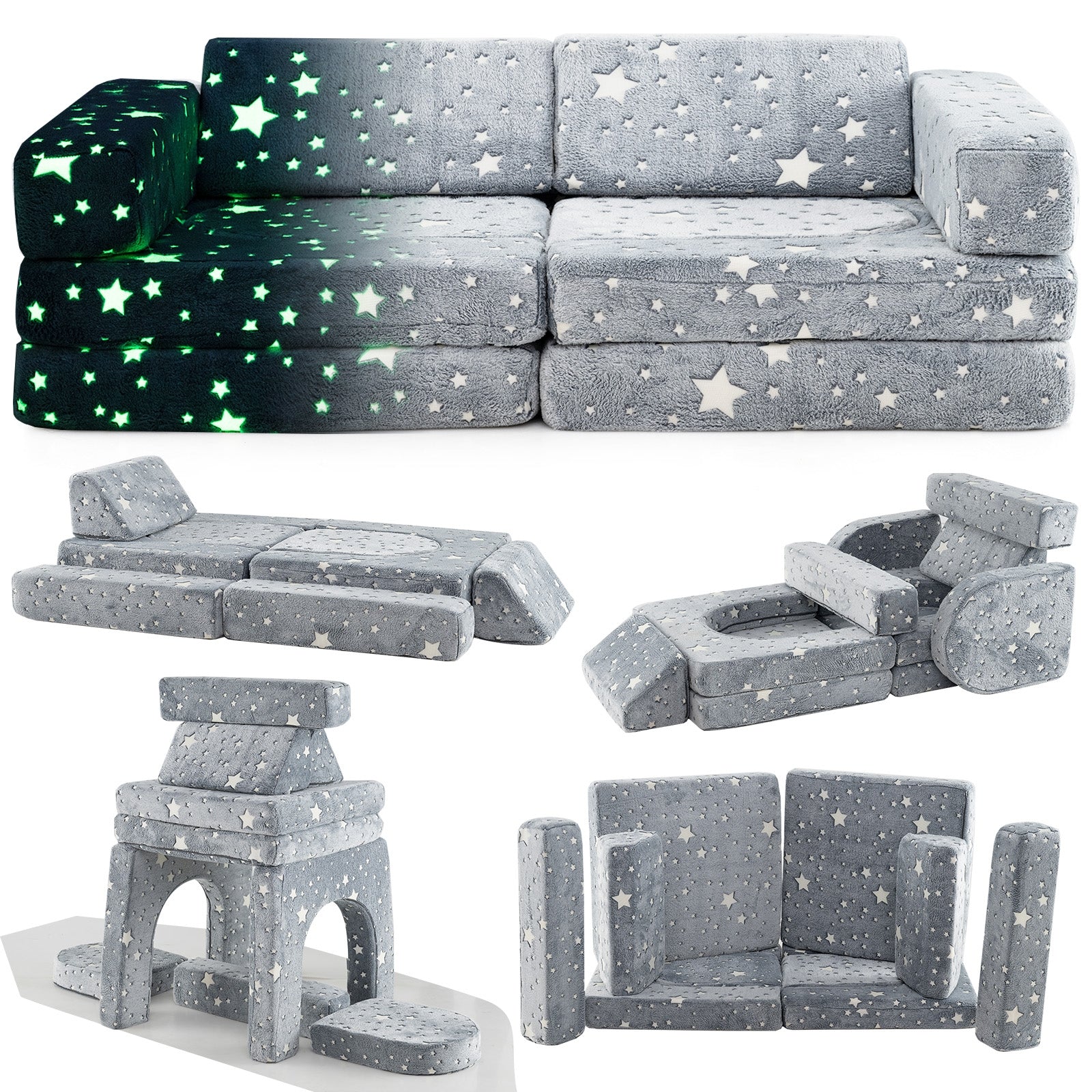 10 Pieces Modular Kids Play Couch Sectional Sofa Glow in the Dark, Gray Kids Chairs & Seating at Gallery Canada