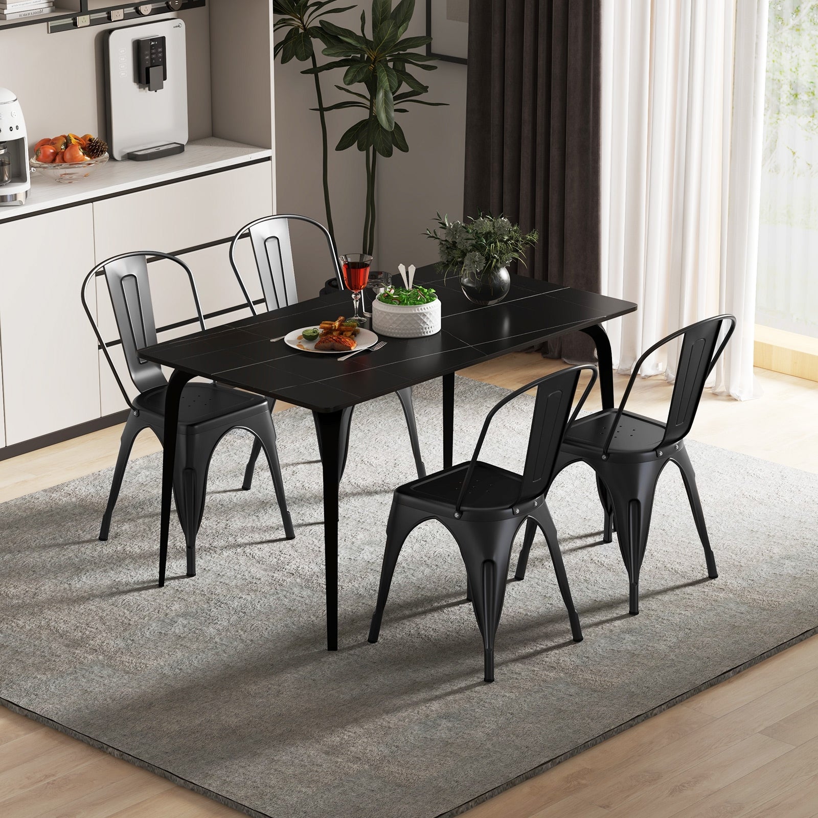 Metal Dining Chairs Set of 4 with Removable Backrest for Dining Room Restaurant Living Room, Black Dining Chairs at Gallery Canada