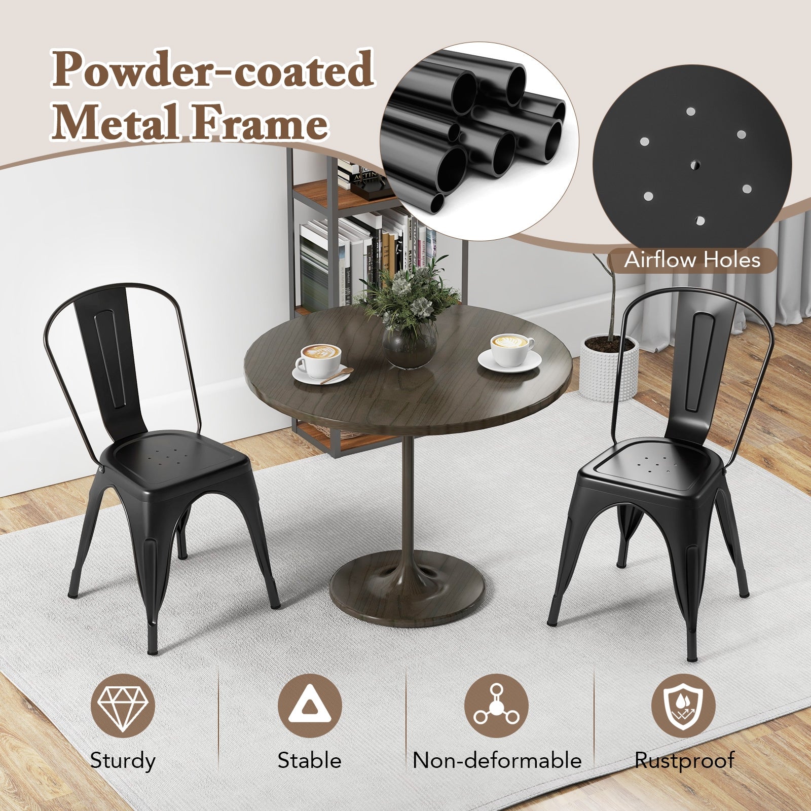 Metal Dining Chairs Set of 4 with Removable Backrest for Dining Room Restaurant Living Room, Black Dining Chairs at Gallery Canada
