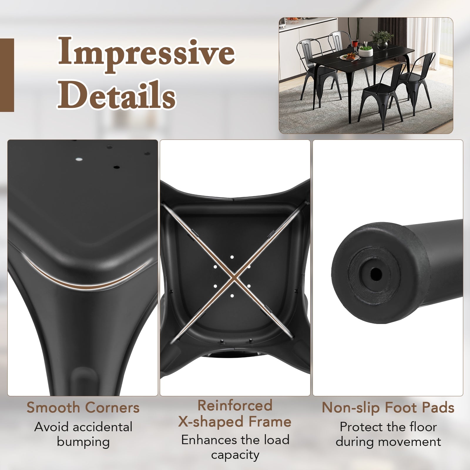 Metal Dining Chairs Set of 4 with Removable Backrest for Dining Room Restaurant Living Room, Black Dining Chairs at Gallery Canada