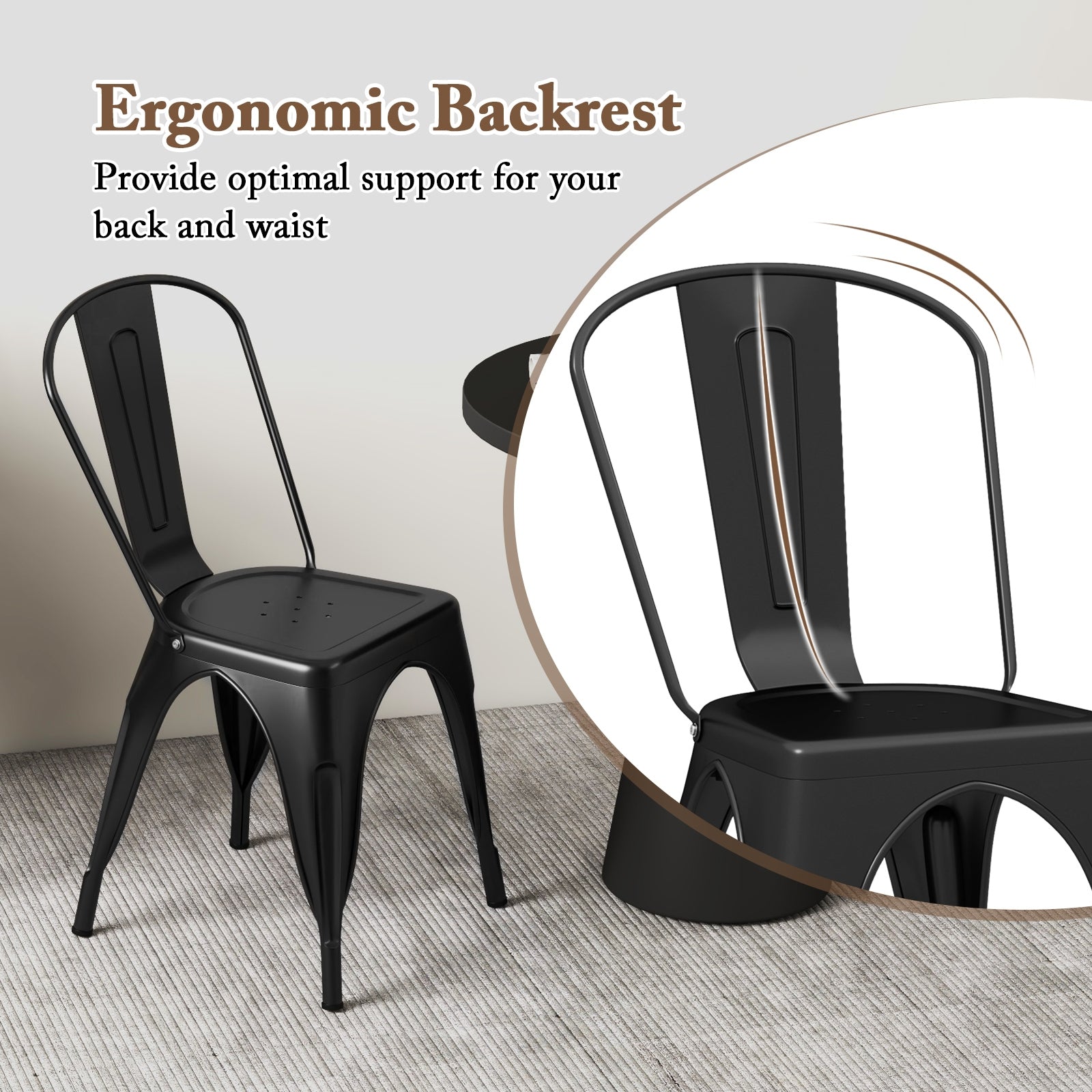 Metal Dining Chairs Set of 4 with Removable Backrest for Dining Room Restaurant Living Room, Black Dining Chairs at Gallery Canada