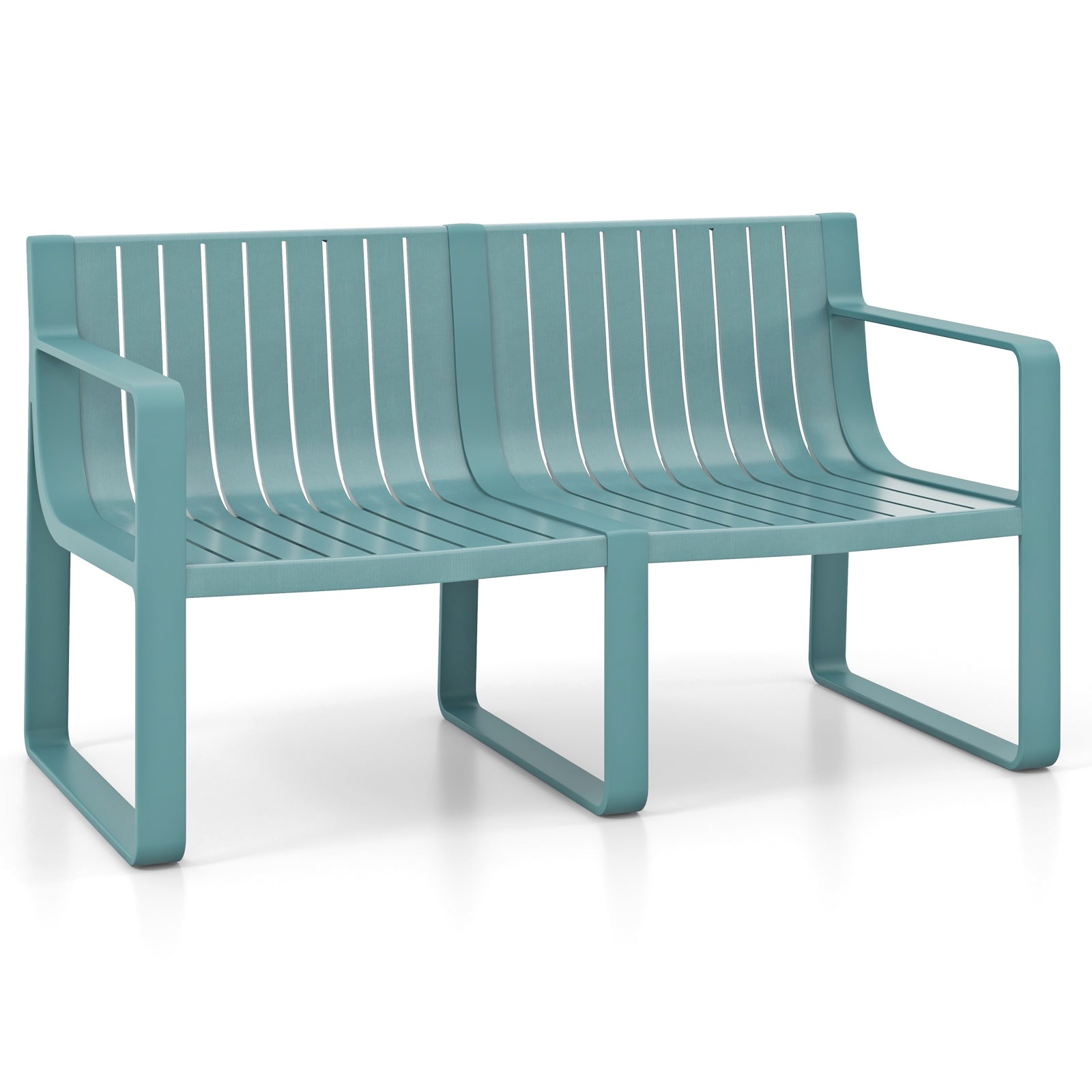 Weather-resistant Plastic 2-Person Bench with Curved Backrest, Blue Outdoor Benches Blue at Gallery Canada