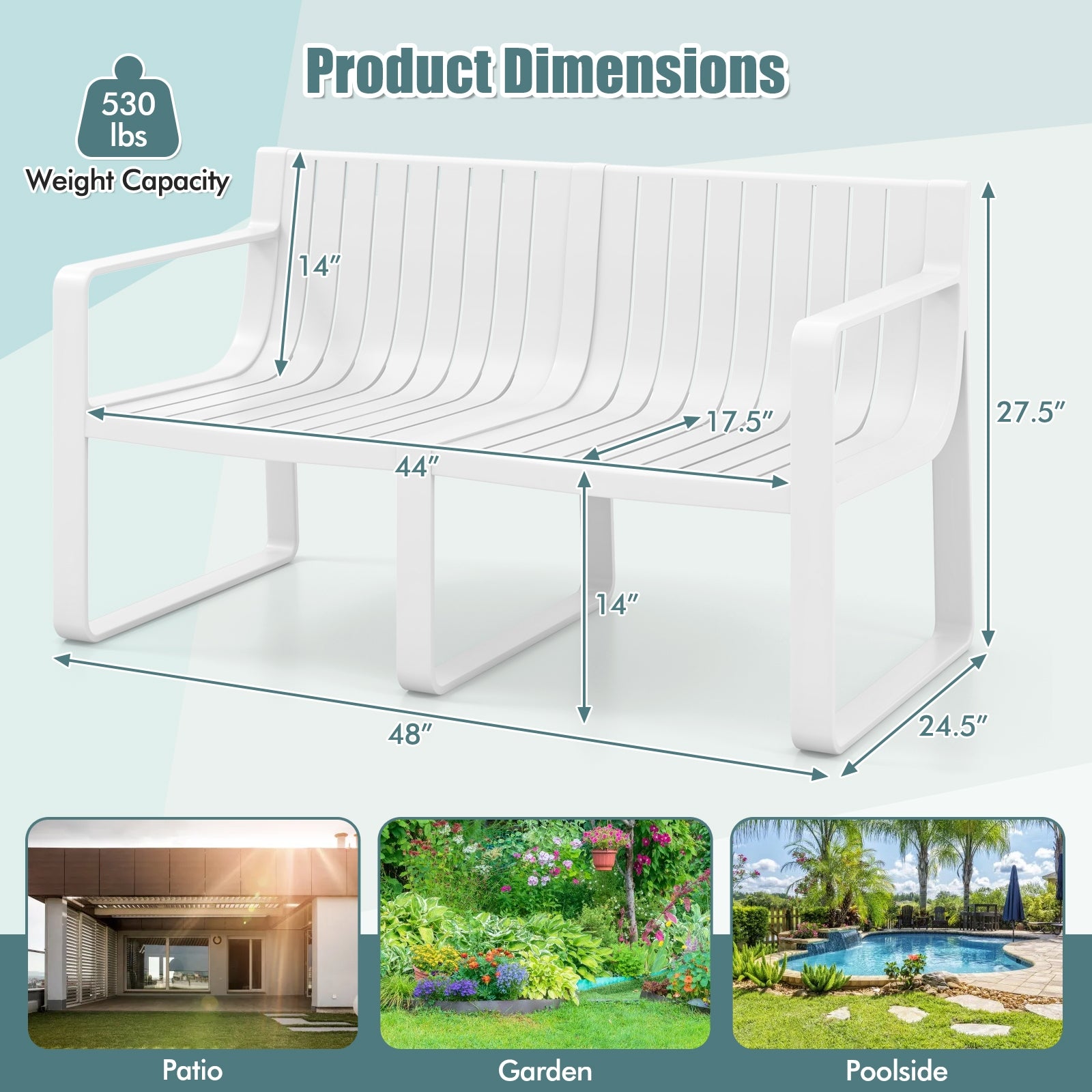 Weather-resistant Plastic 2-Person Bench with Curved Backrest, White Outdoor Benches at Gallery Canada