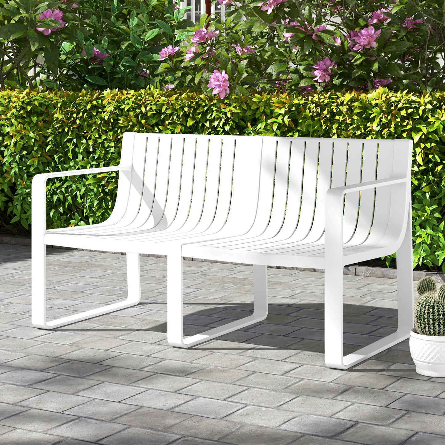 Weather-resistant Plastic 2-Person Bench with Curved Backrest, White Outdoor Benches at Gallery Canada