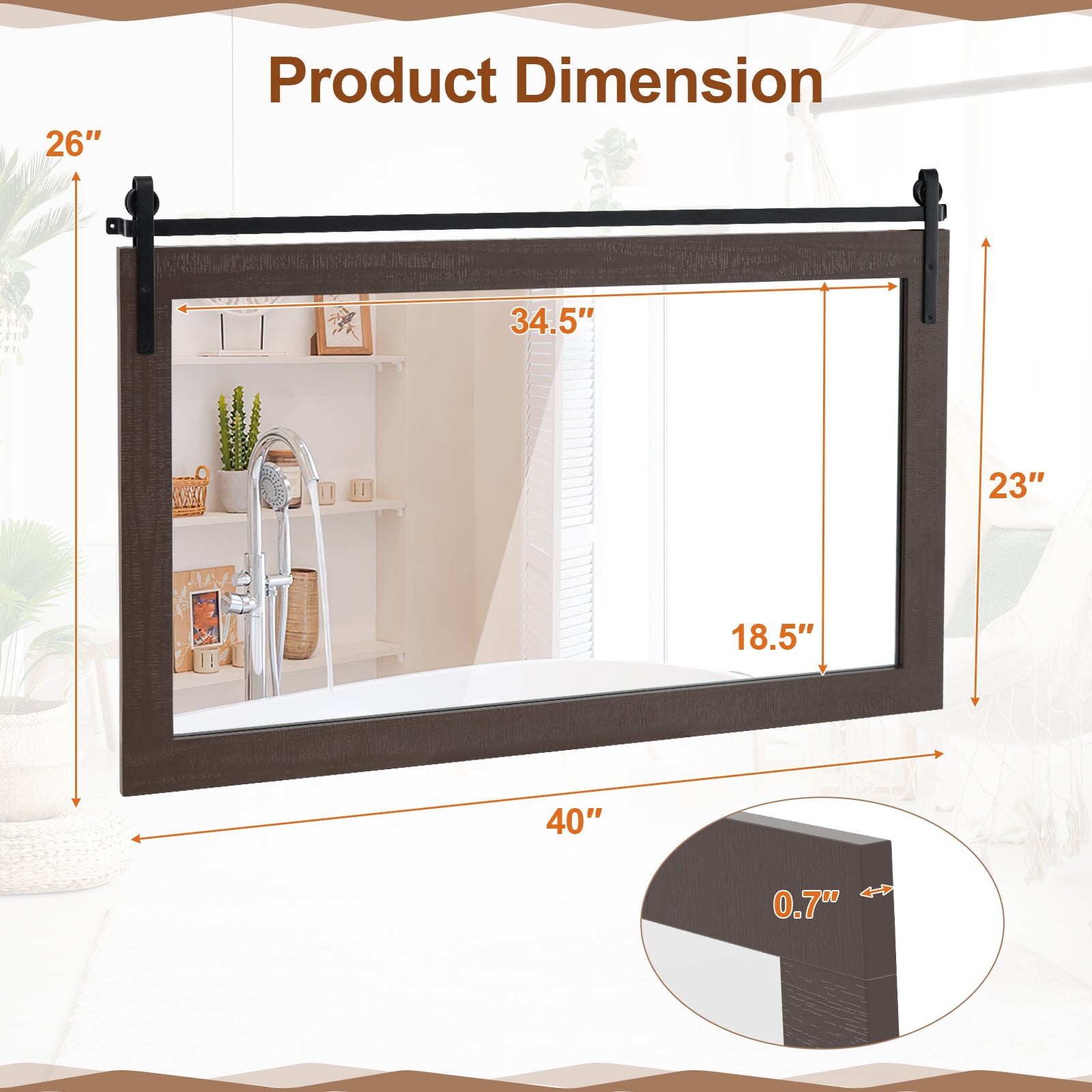 Rectangle Barn Door Style Wall Mounted Mirror with Solid Wood Frame, Walnut Wall Mirrors at Gallery Canada
