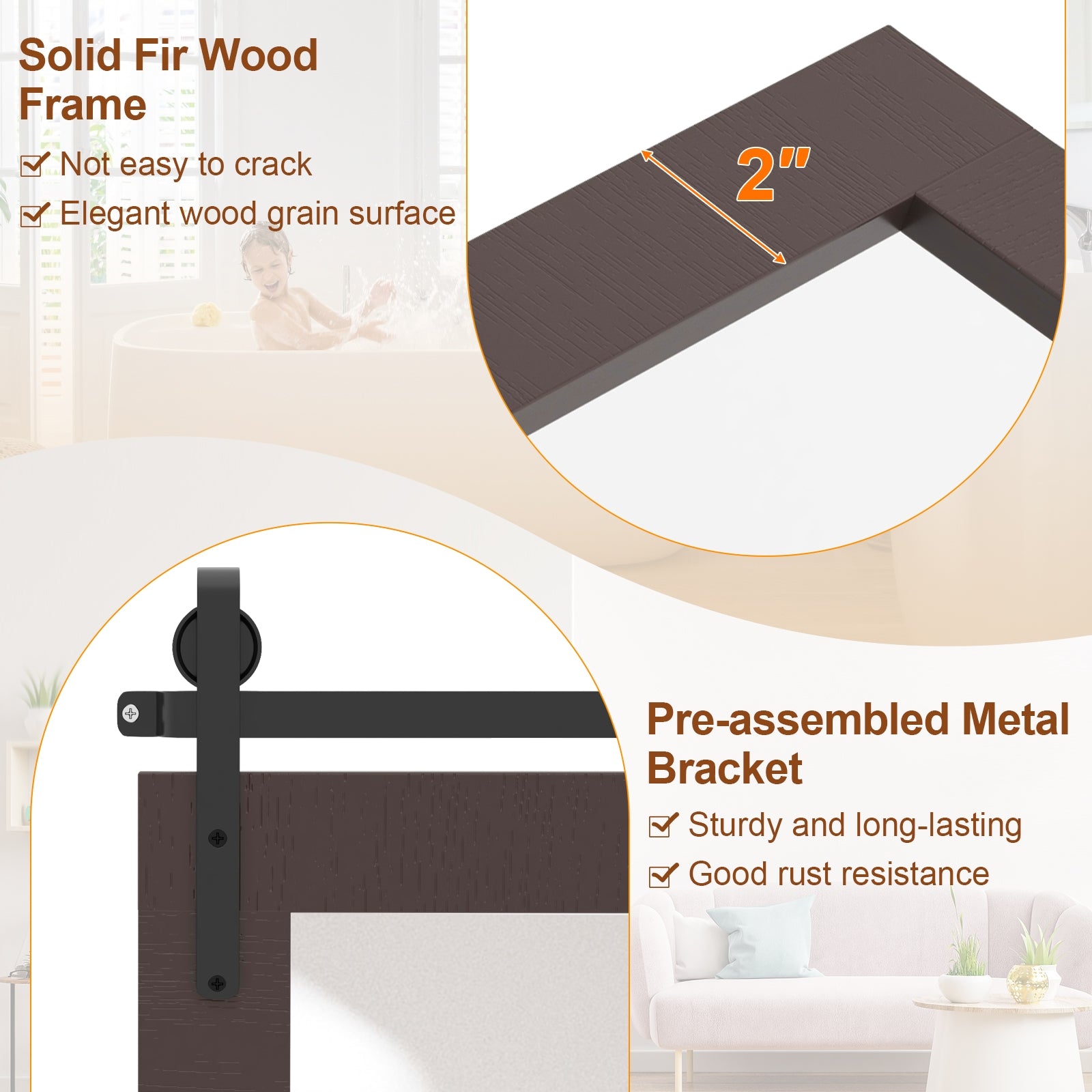 Rectangle Barn Door Style Wall Mounted Mirror with Solid Wood Frame, Walnut Wall Mirrors at Gallery Canada
