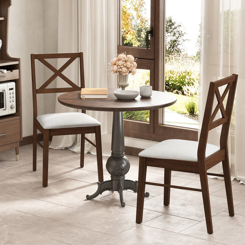 Upholstered Side Dining Chairs Set of 2 with Rubber Wood Frame, Brown