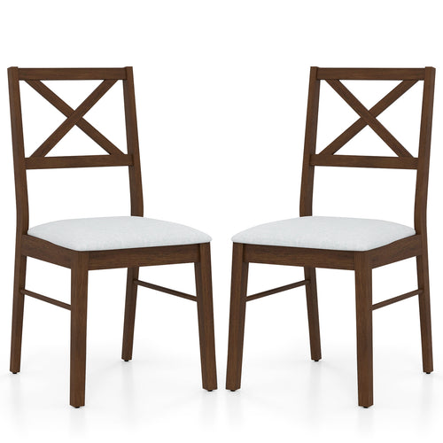 Upholstered Side Dining Chairs Set of 2 with Rubber Wood Frame, Brown