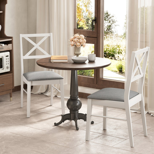 Upholstered Side Dining Chairs Set of 2 with Rubber Wood Frame, White