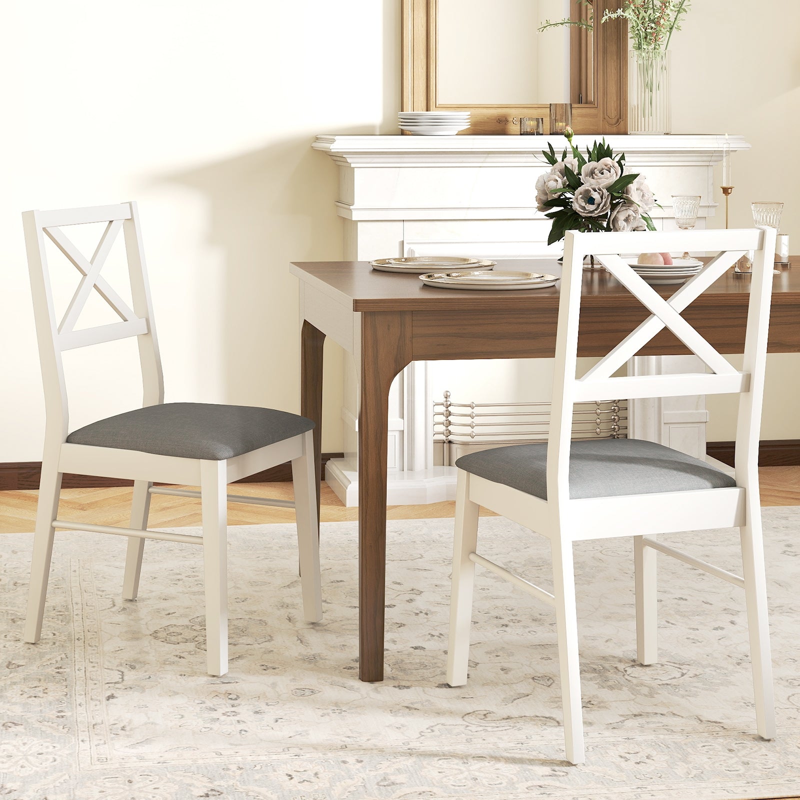Upholstered Side Dining Chairs Set of 2 with Rubber Wood Frame, White Dining Chairs at Gallery Canada