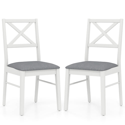 Upholstered Side Dining Chairs Set of 2 with Rubber Wood Frame, White