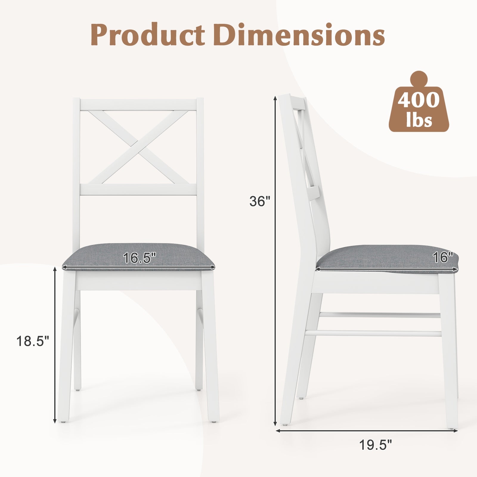 Upholstered Side Dining Chairs Set of 2 with Rubber Wood Frame, White Dining Chairs at Gallery Canada