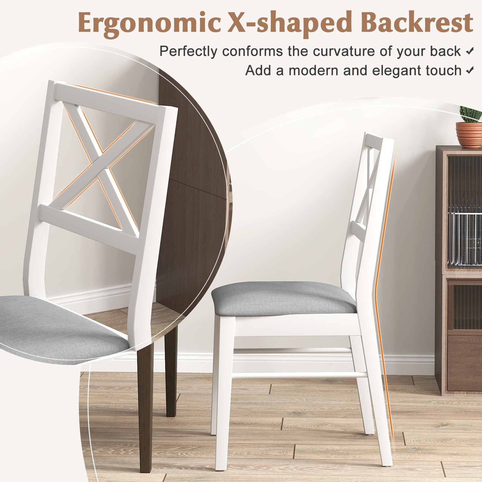 Upholstered Side Dining Chairs Set of 2 with Rubber Wood Frame, White Dining Chairs at Gallery Canada