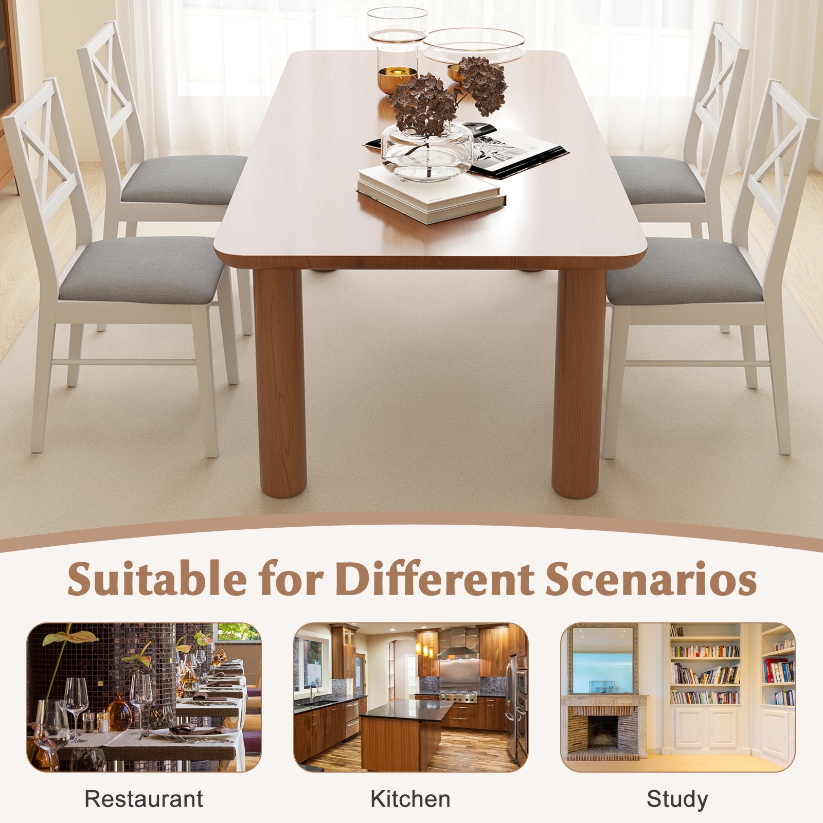 Upholstered Side Dining Chairs Set of 2 with Rubber Wood Frame, White Dining Chairs at Gallery Canada