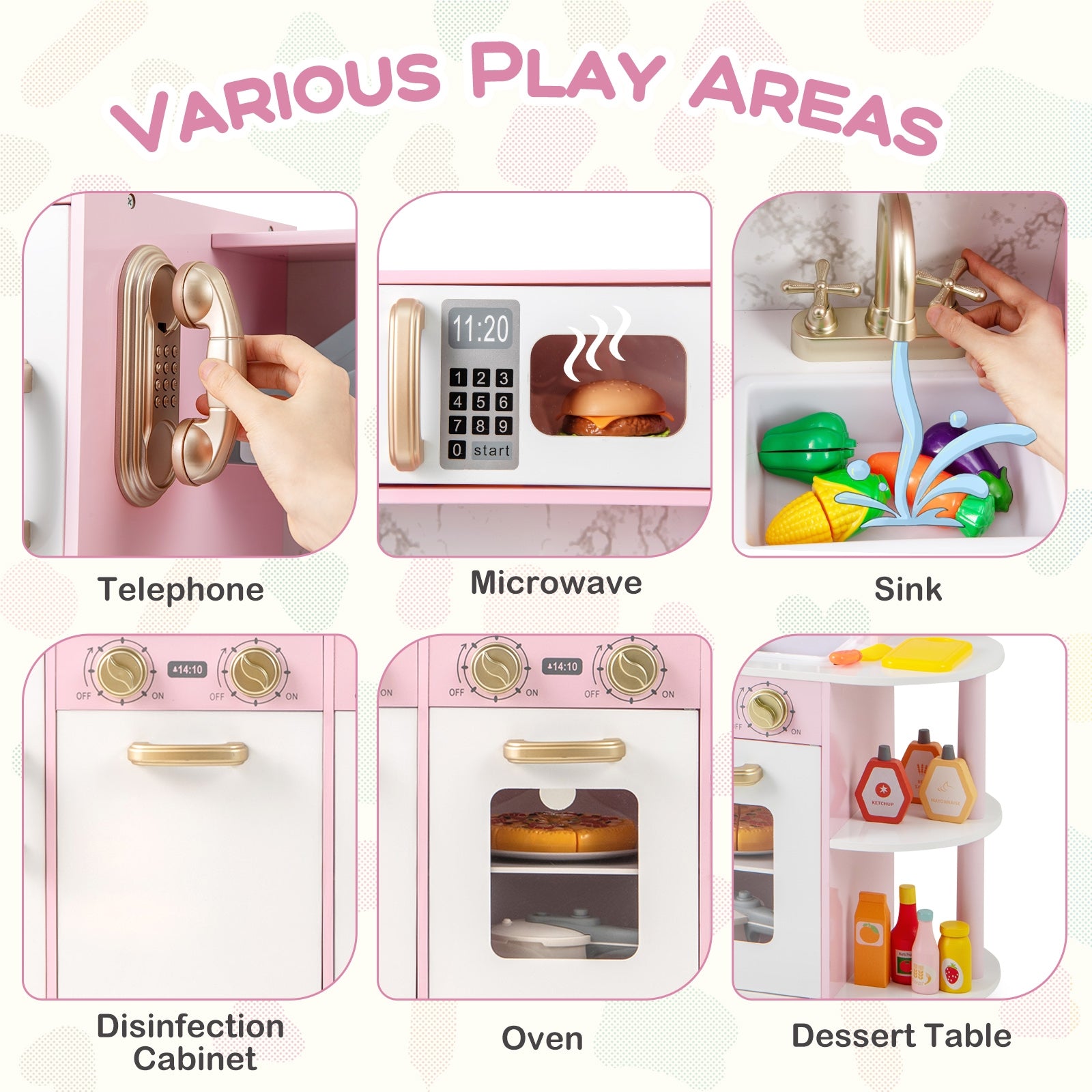 Wooden Kitchen Playset with Ice Maker and Sounds for Ages 3+, Pink Play Kitchen Sets at Gallery Canada