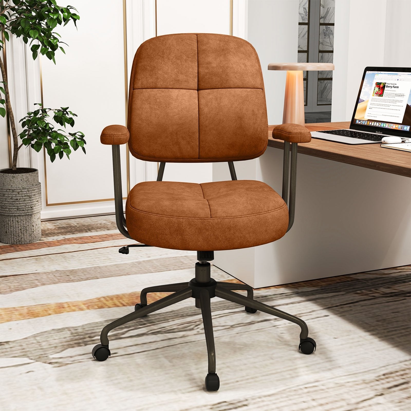 Leathaire Upholstered Task Home Office Chair with Cushioned Back, Brown Leisure Chairs at Gallery Canada