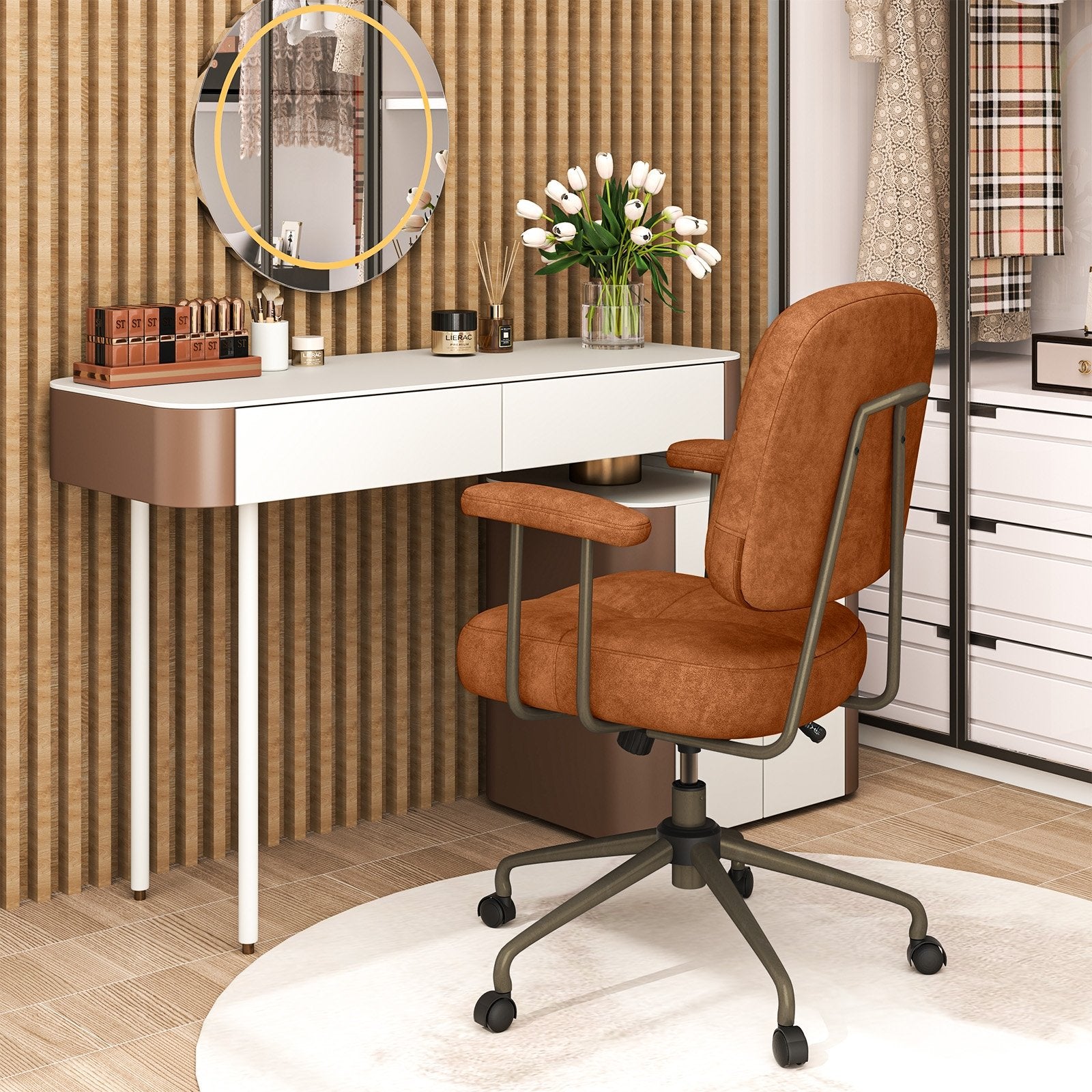 Leathaire Upholstered Task Home Office Chair with Cushioned Back, Brown Leisure Chairs at Gallery Canada