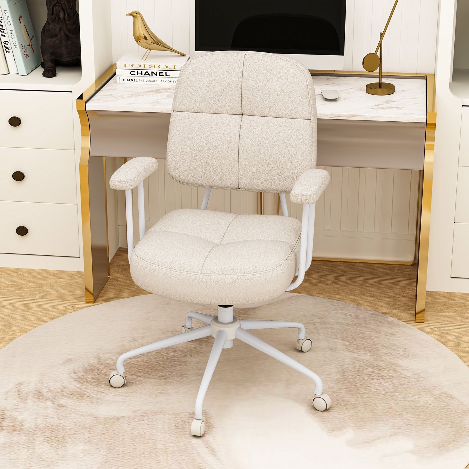 Leathaire Upholstered Task Home Office Chair with Cushioned Back, Beige Leisure Chairs at Gallery Canada