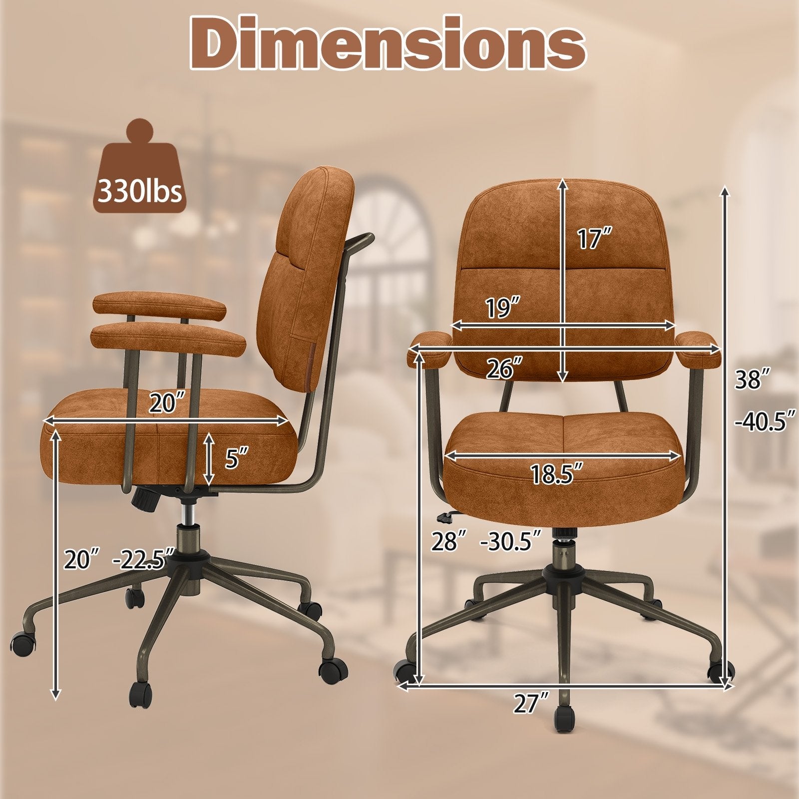 Leathaire Upholstered Task Home Office Chair with Cushioned Back, Brown Leisure Chairs at Gallery Canada