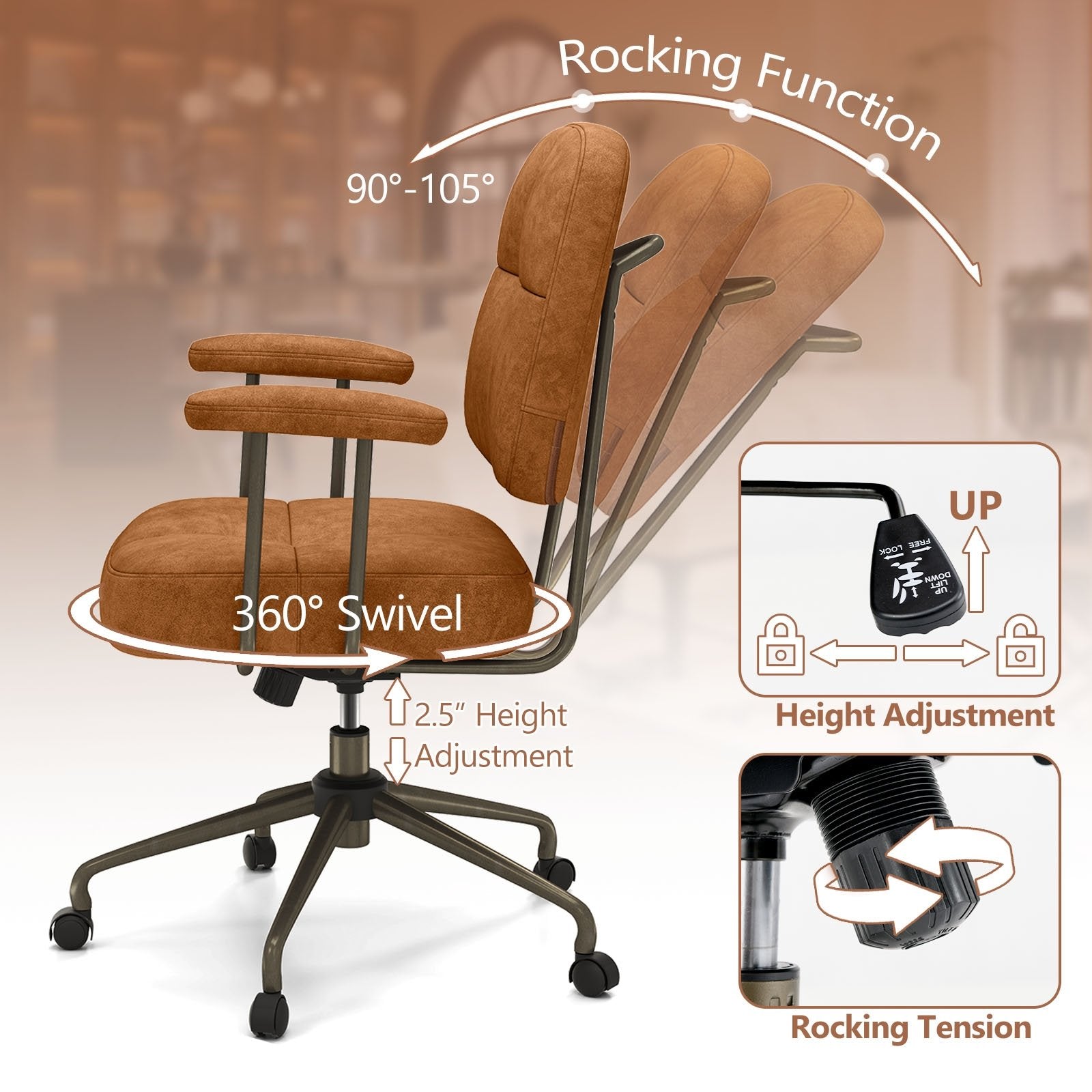 Leathaire Upholstered Task Home Office Chair with Cushioned Back, Brown Leisure Chairs at Gallery Canada