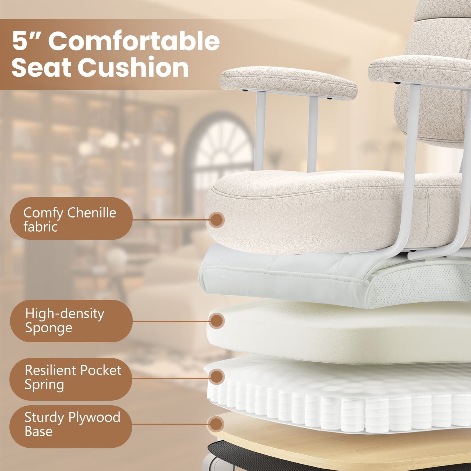 Leathaire Upholstered Task Home Office Chair with Cushioned Back, Beige Leisure Chairs at Gallery Canada