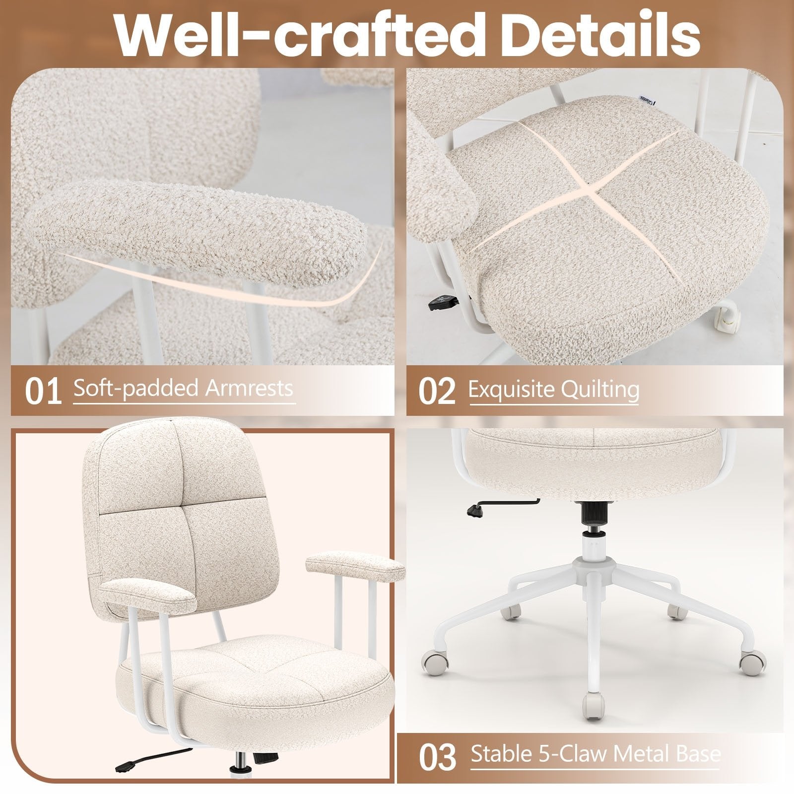 Leathaire Upholstered Task Home Office Chair with Cushioned Back, Beige Leisure Chairs at Gallery Canada