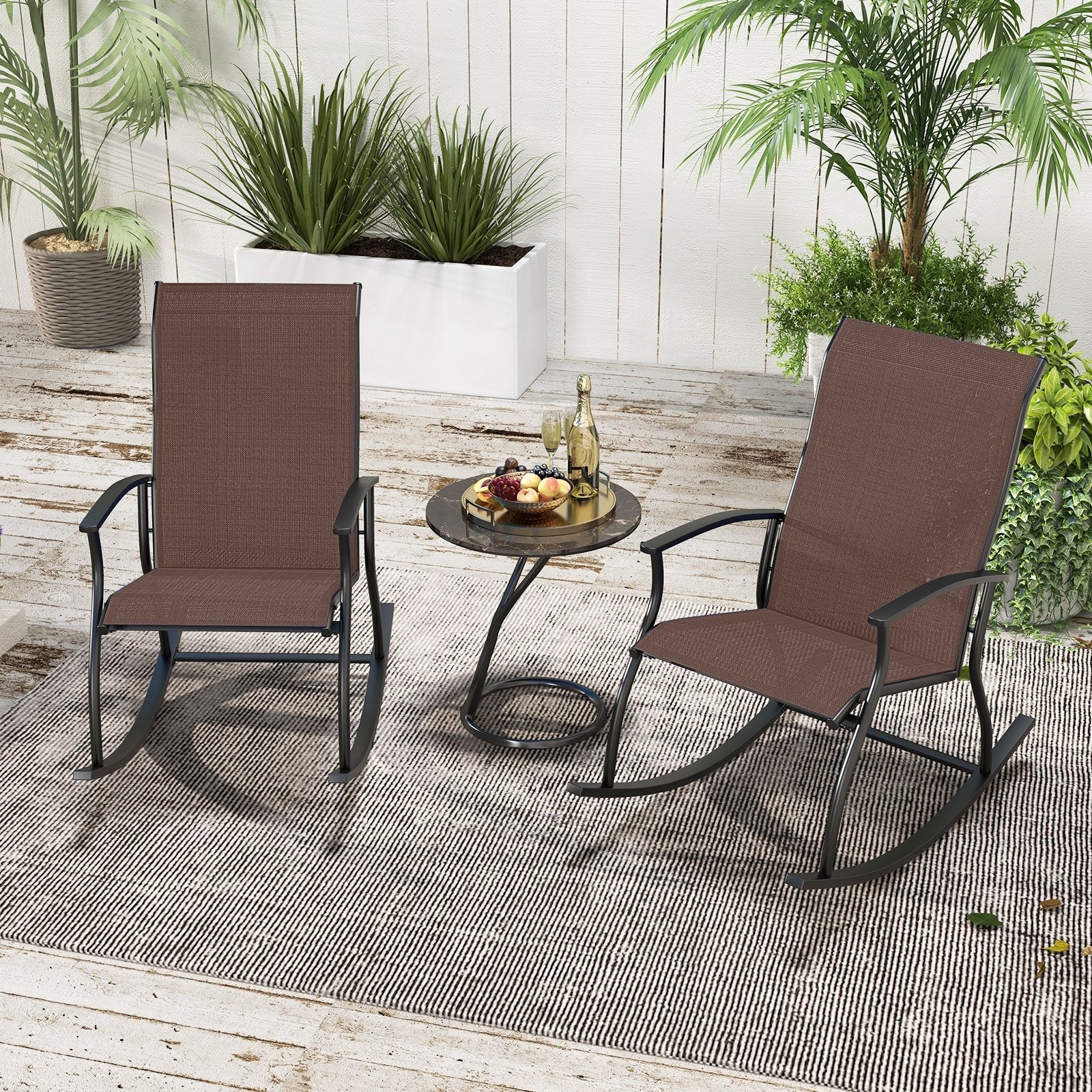 2 Pieces Outdoor Rocking Chairs with Breathable Backrest, Brown Patio Rocking Chairs & Gliders at Gallery Canada