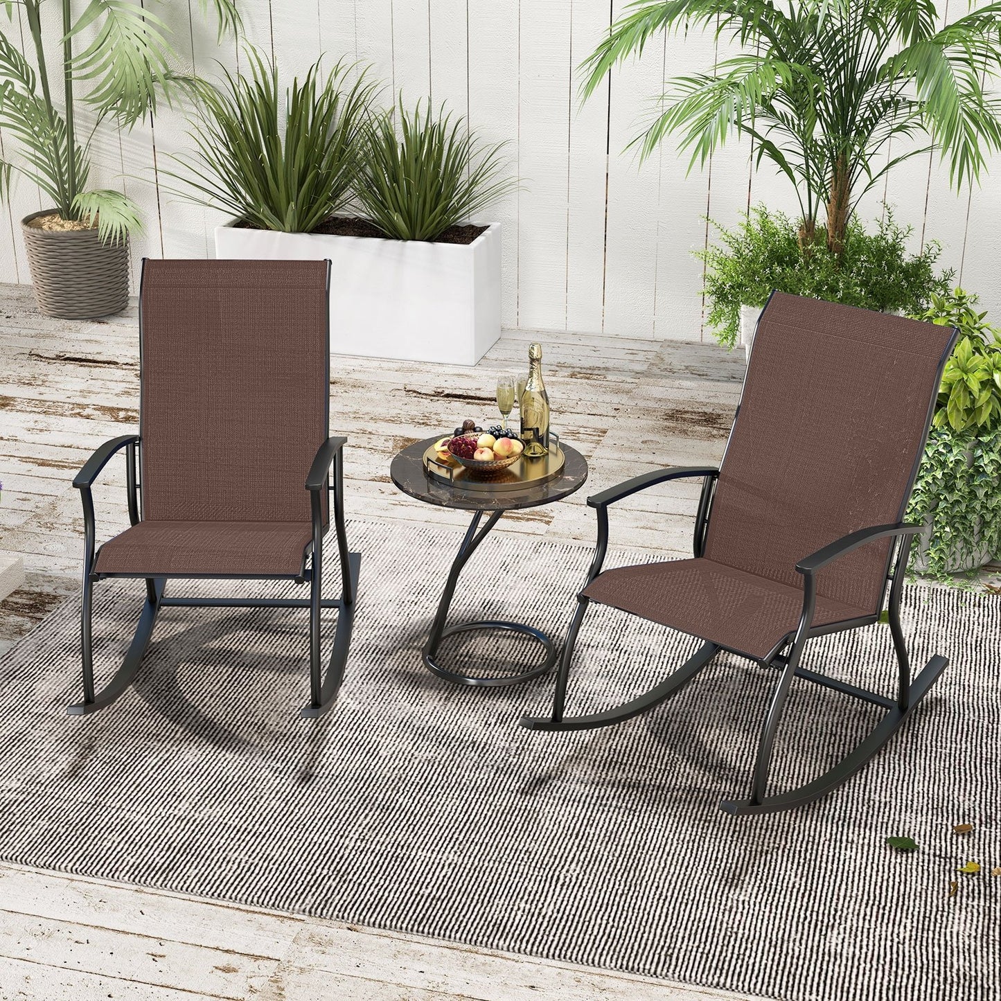 2 Pieces Outdoor Rocking Chairs with Breathable Backrest, Brown Patio Rocking Chairs & Gliders at Gallery Canada