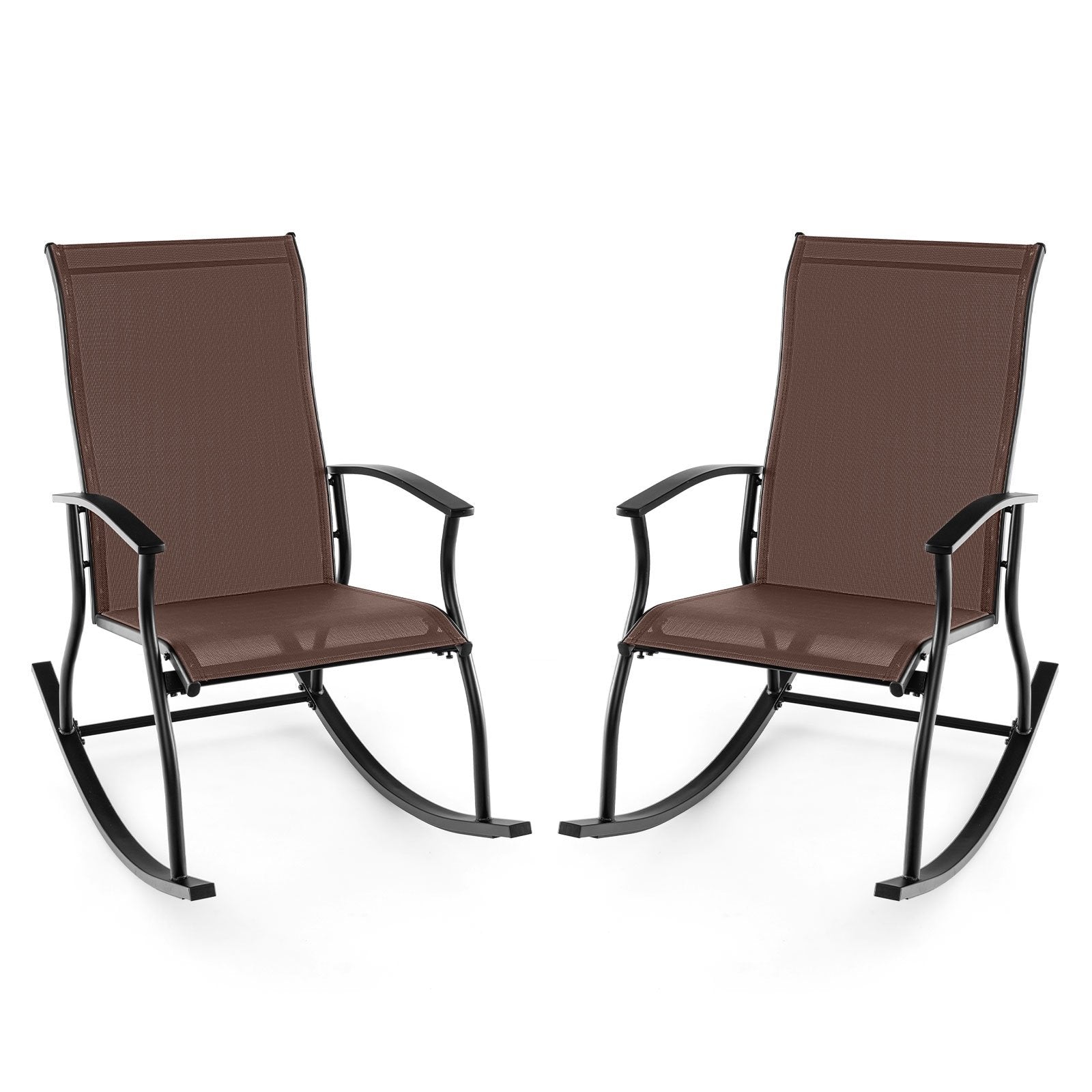 2 Pieces Outdoor Rocking Chairs with Breathable Backrest, Brown Patio Rocking Chairs & Gliders Brown at Gallery Canada