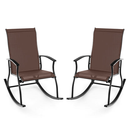 2 Pieces Outdoor Rocking Chairs with Breathable Backrest, Brown Patio Rocking Chairs & Gliders Brown at Gallery Canada